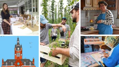 Décos, cahier de coloriage et découverte du houblon, de la pâtisserie et de la sculpture sur bois sont des idées cadeaux 100% local!