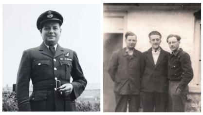 Maurice Dycke en tenue anglaise (à gauche) et Maurice, Henri et Andrew Evans (à droite).