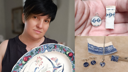 Lynda transforme les vieilles assiettes de nos mamies en bijoux symboliques !