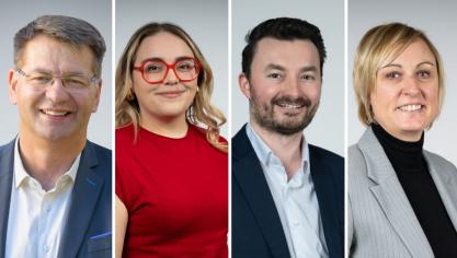 De gauche à droite : Patrice Vergriete (maire sortant), Justine Vandenbussche, Charles Neuquelman (LR) et Anne Thorel.