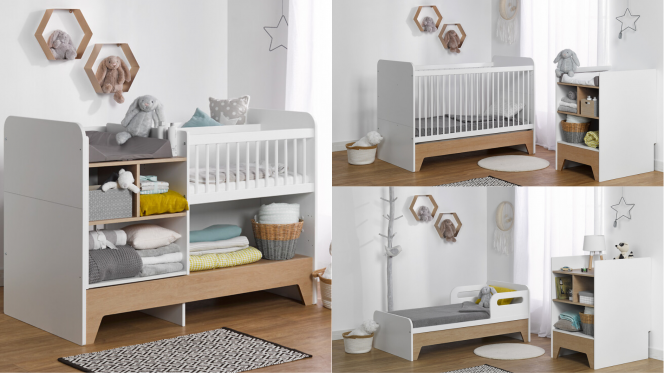Ce lit combiné est vraiment adapté aux premières années de l’enfant.